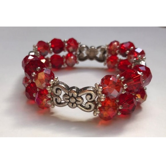 Red Double Beaded Bracelet, Summer, Handmade, - Picture 1 of 5